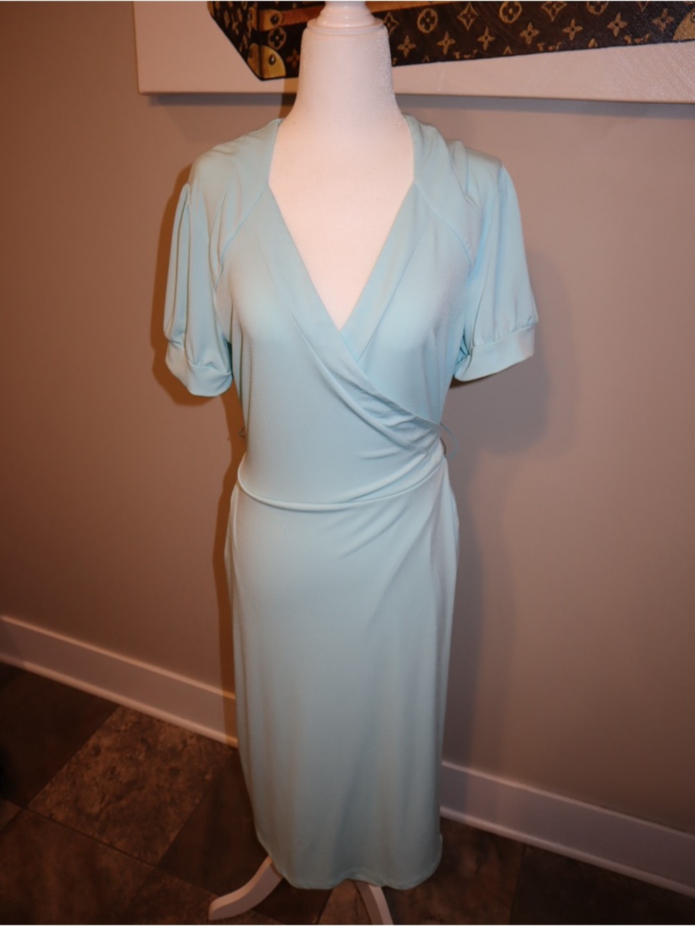 Light Aqua Wrap-Style Women's Midi Dress Size L